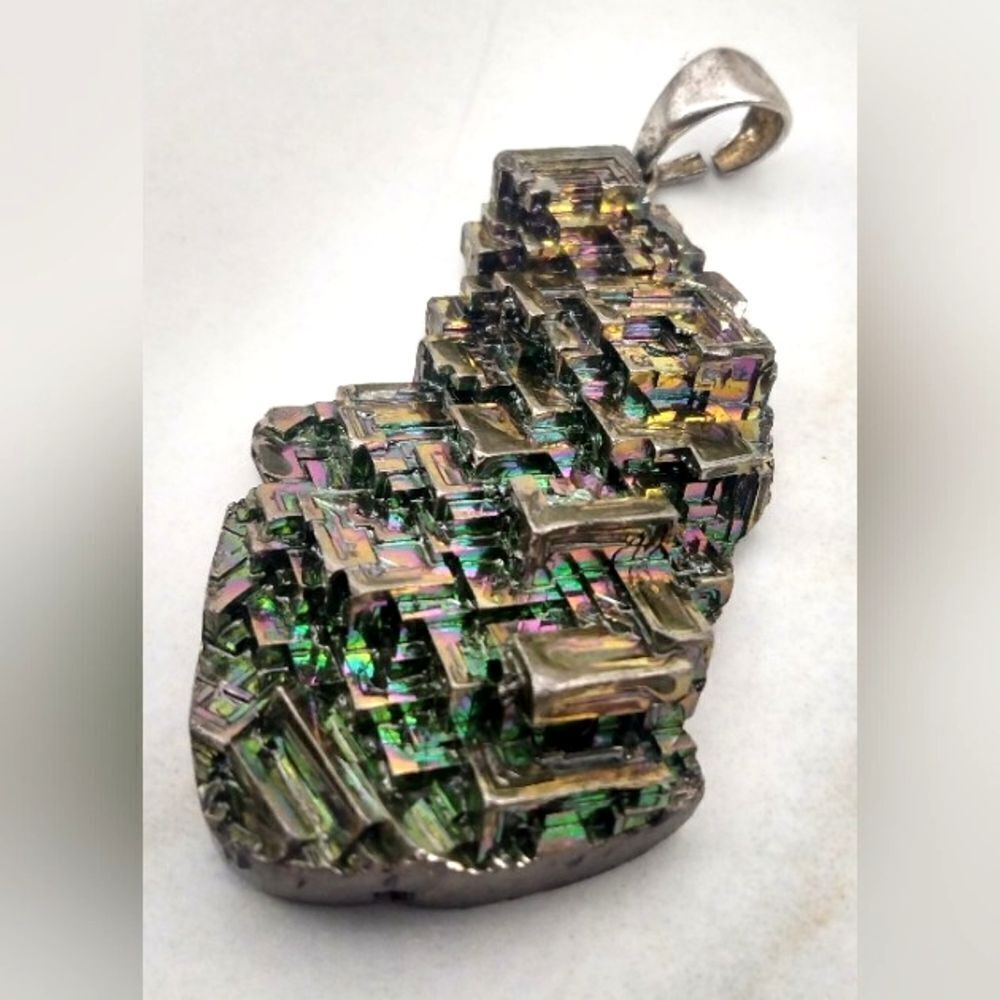 Bismuth Crystal Iridescent Rainbow Metal Jewelry Silver Vintage Natural